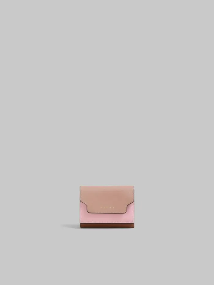 Women Marni Wallets and Small Leather Goods Trifold Wallet In Antique Pink Pink And Brown Saffiano Leather Women Marni Wallets and Small Leather Goods Trifold Wallet In Antique Pink Pink And Brown Saffiano Leather