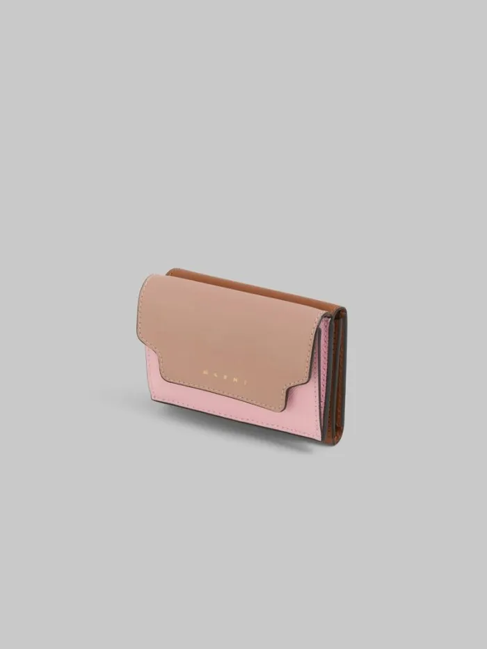 Women Marni Wallets and Small Leather Goods Trifold Wallet In Antique Pink Pink And Brown Saffiano Leather