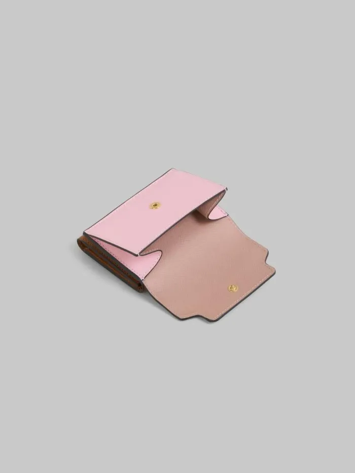 Women Marni Wallets and Small Leather Goods Trifold Wallet In Antique Pink Pink And Brown Saffiano Leather