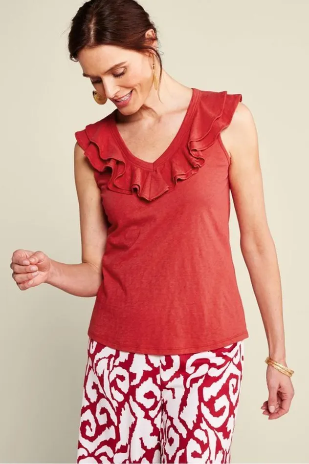 Women Marybeth Ruffle Tank American Beauty Soft Surroundings Tops