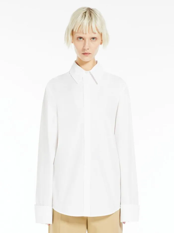 Women Max Mara Blouses Cotton Poplin Shirt Optical White