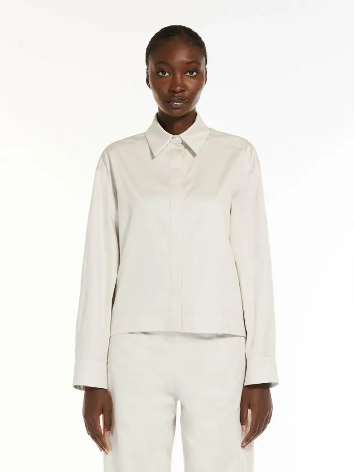 Women Max Mara Blouses Cotton Sateen Shirt Stone