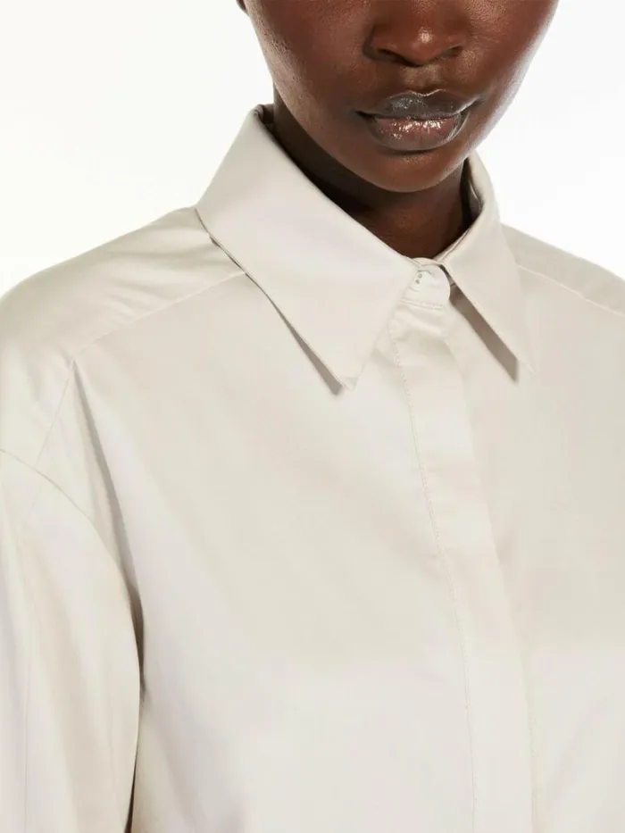 Women Max Mara Blouses Cotton Sateen Shirt Stone