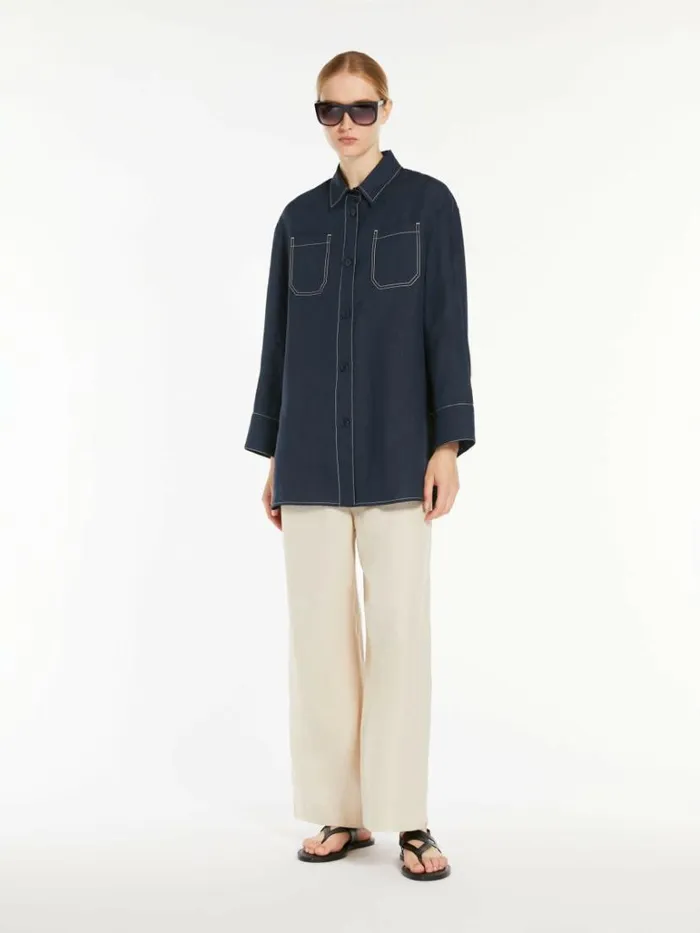 Women Max Mara Blouses Linen Canvas Shirt Ultramarine