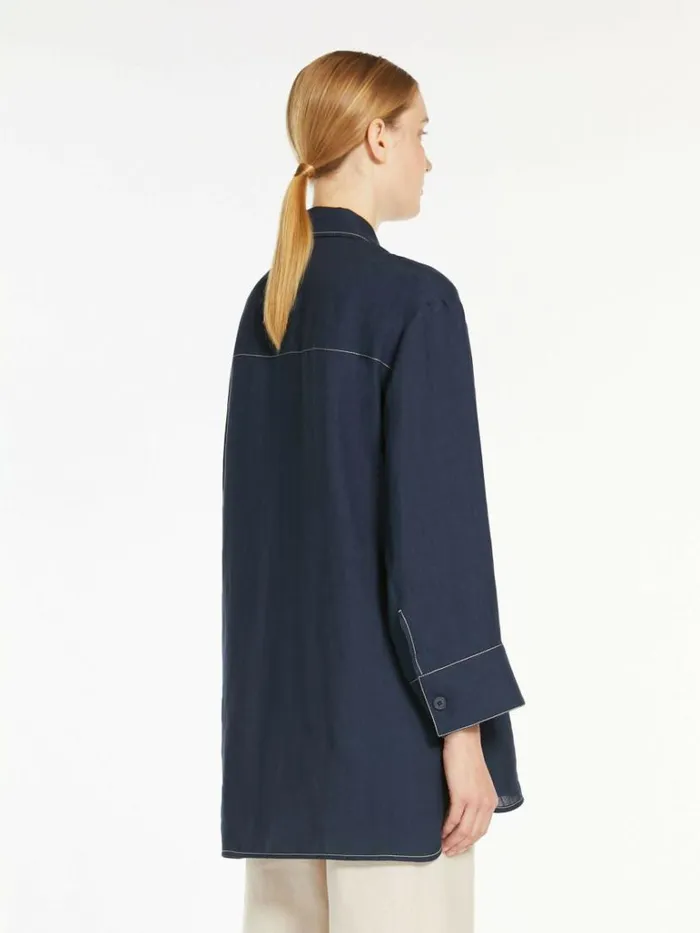 Women Max Mara Blouses Linen Canvas Shirt Ultramarine