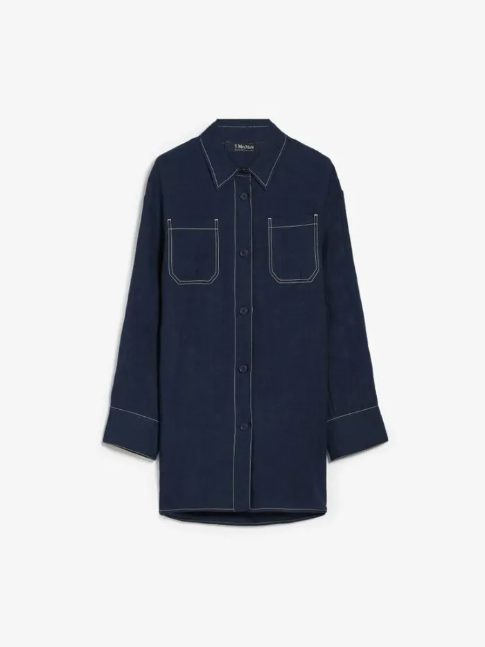 Women Max Mara Blouses Linen Canvas Shirt Ultramarine