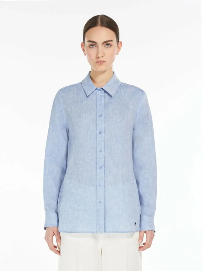Women Max Mara Blouses Linen Shirt Light Blue
