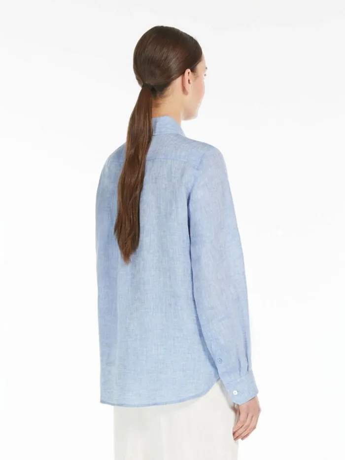 Women Max Mara Blouses Linen Shirt Light Blue