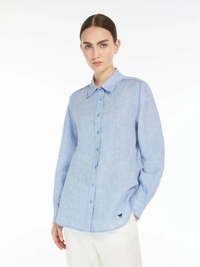 Women Max Mara Blouses Linen Shirt Light Blue