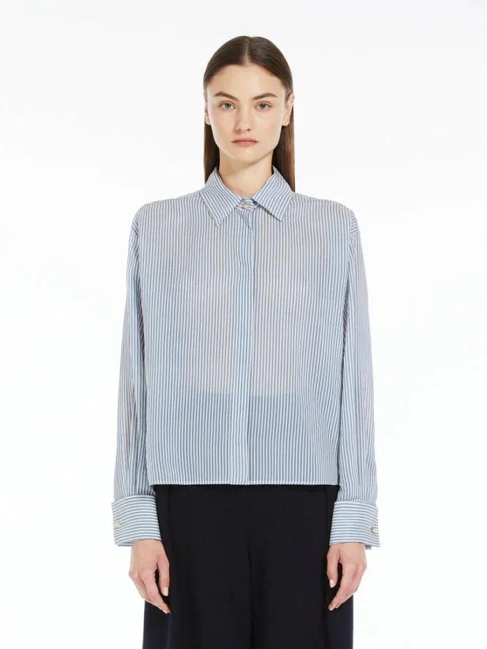 Women Max Mara Blouses Masculinestyle Organza Shirt Avio