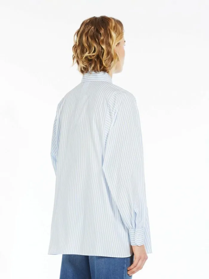 Women Max Mara Blouses Striped Cotton Shirt Sky Blue
