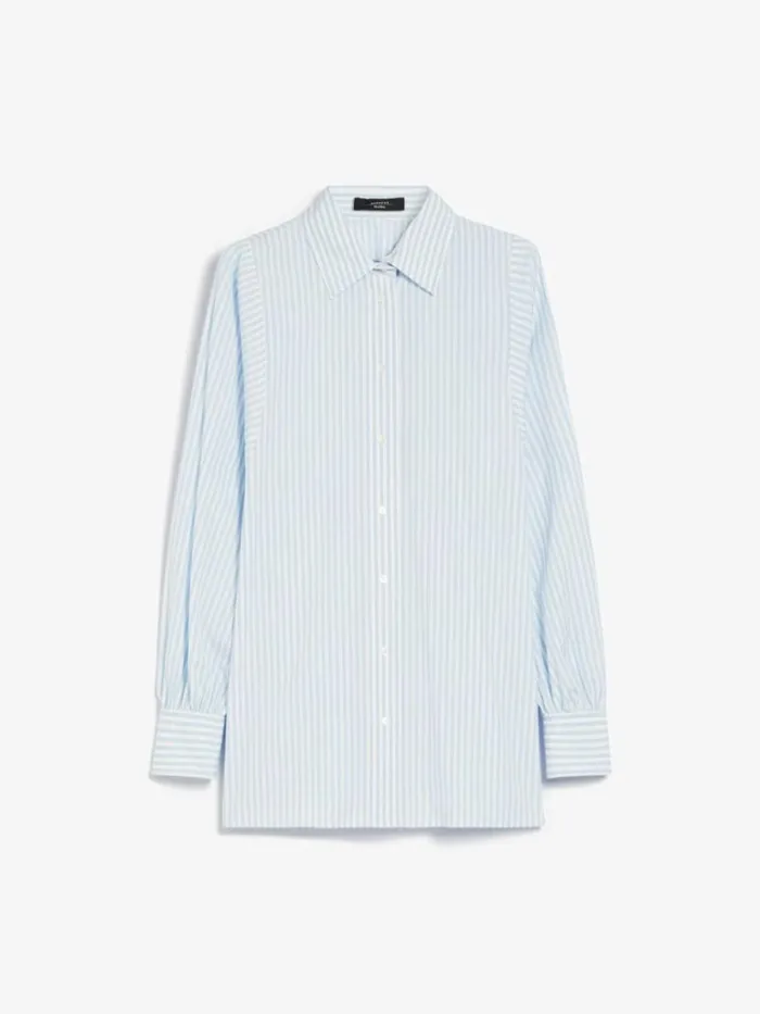 Women Max Mara Blouses Striped Cotton Shirt Sky Blue