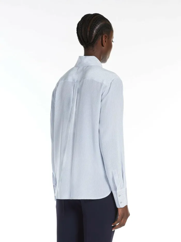 Women Max Mara Blouses Striped Crepe De Chine Shirt Navy