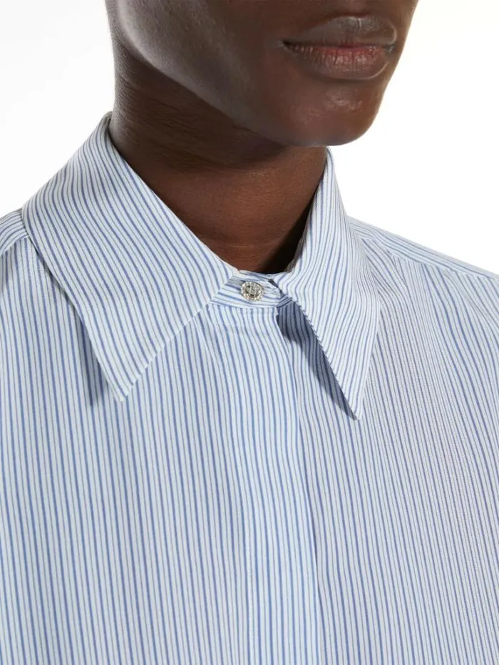 Women Max Mara Blouses Striped Crepe De Chine Shirt Navy