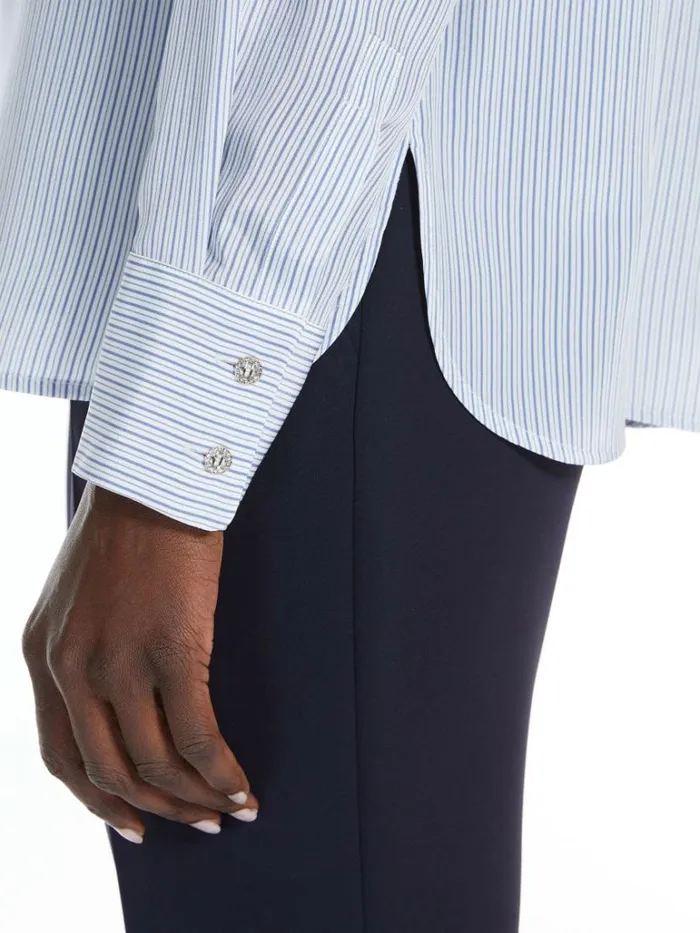 Women Max Mara Blouses Striped Crepe De Chine Shirt Navy