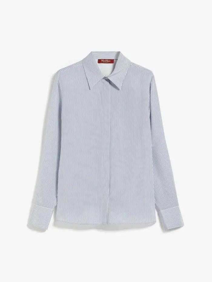 Women Max Mara Blouses Striped Crepe De Chine Shirt Navy