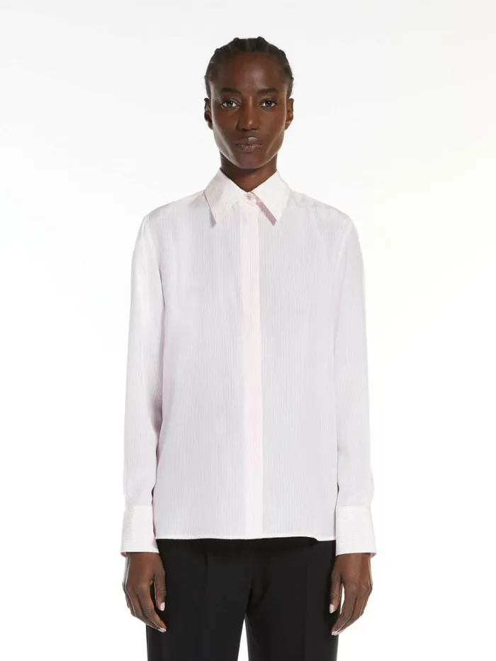 Women Max Mara Blouses Striped Crepe De Chine Shirt Pink