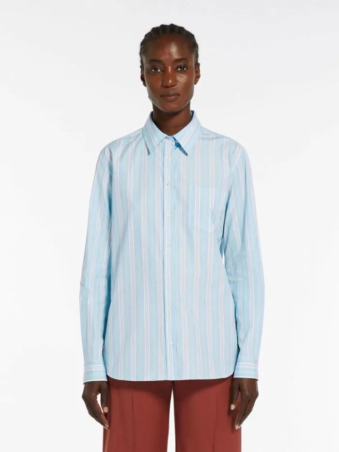 Women Max Mara Blouses Striped Poplin Shirt Sky Blue