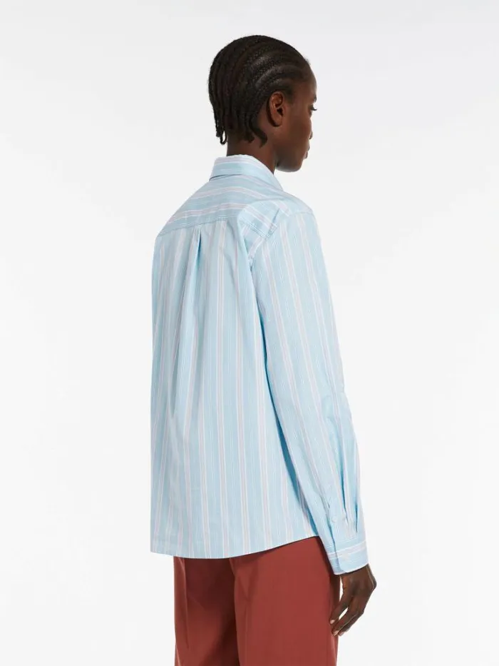 Women Max Mara Blouses Striped Poplin Shirt Sky Blue