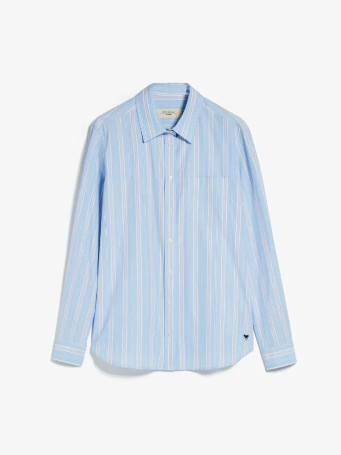 Women Max Mara Blouses Striped Poplin Shirt Sky Blue