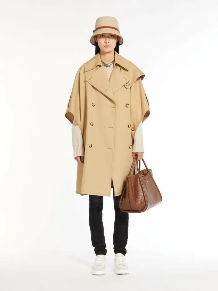 Women Max Mara Capes Doublebreasted Cape In Waterresistant Cotton Sand