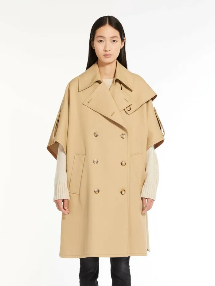 Women Max Mara Capes Doublebreasted Cape In Waterresistant Cotton Sand