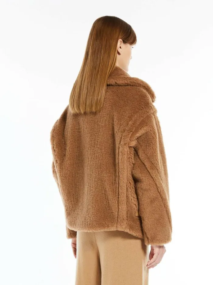 Women Max Mara Coats Teddy Fabric Biker Jacket Camel