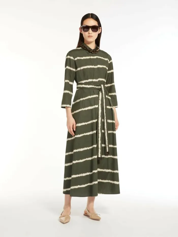 Women Max Mara Dresses Printed Poplin Shirt Dress Kaki