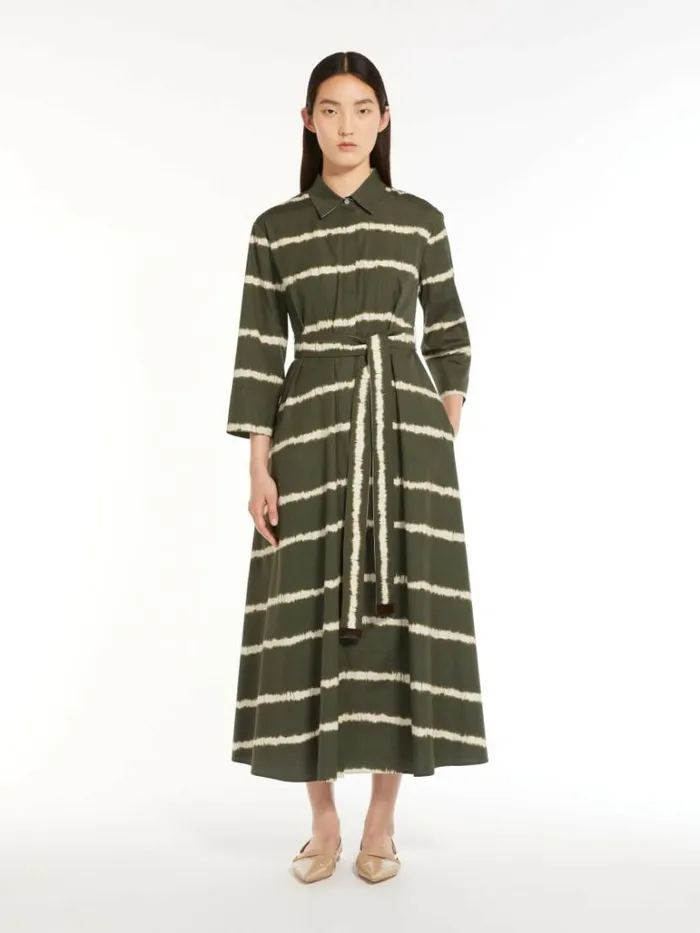 Women Max Mara Dresses Printed Poplin Shirt Dress Kaki