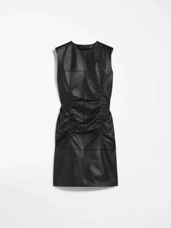 Women Max Mara Dresses Sleeveless Nappa Leather Dress Black
