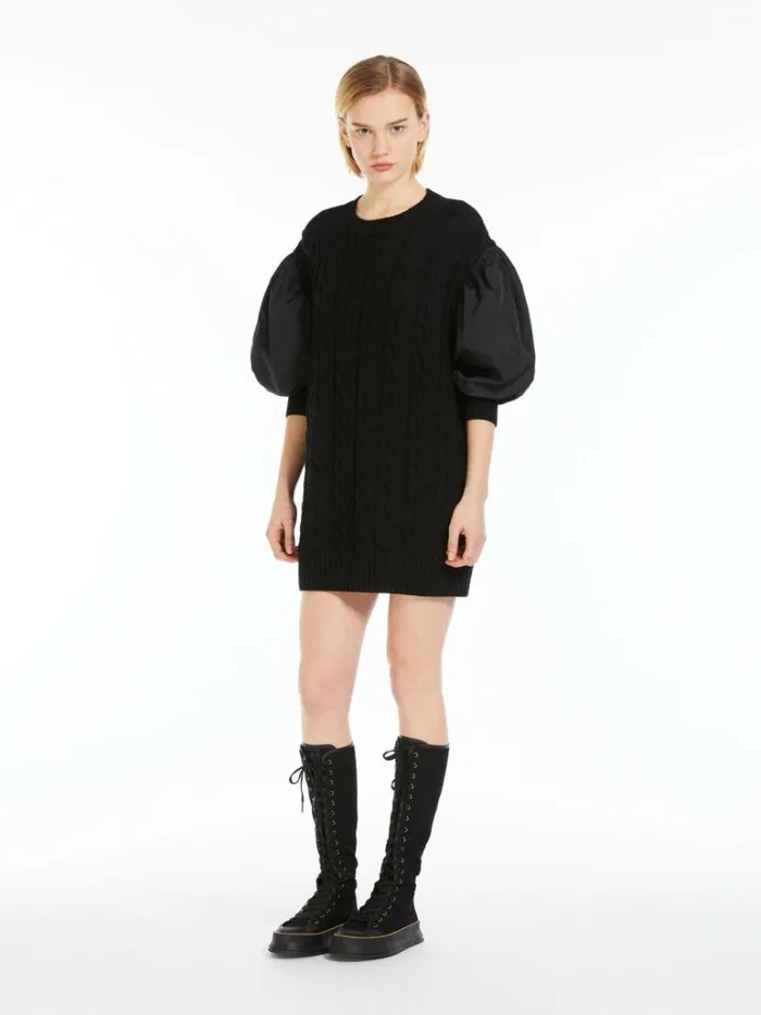 Women Max Mara Dresses Wool Dress With Balloon Sleeves Black