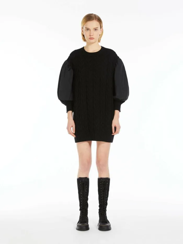 Women Max Mara Dresses Wool Dress With Balloon Sleeves Black