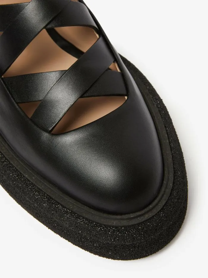 Women Max Mara Flat Shoes Leather Ballet Flats With Straps Black