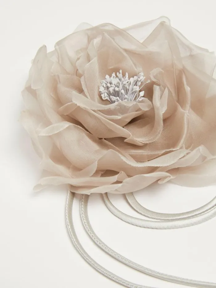 Women Max Mara Jewelry Silk Floral Brooch Silver