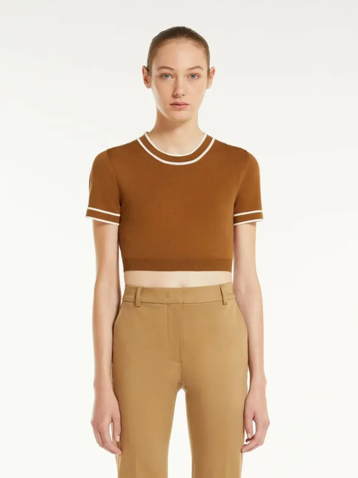 Women Max Mara Knitwear Cotton Yarn Cropped Jumper Tobacco
