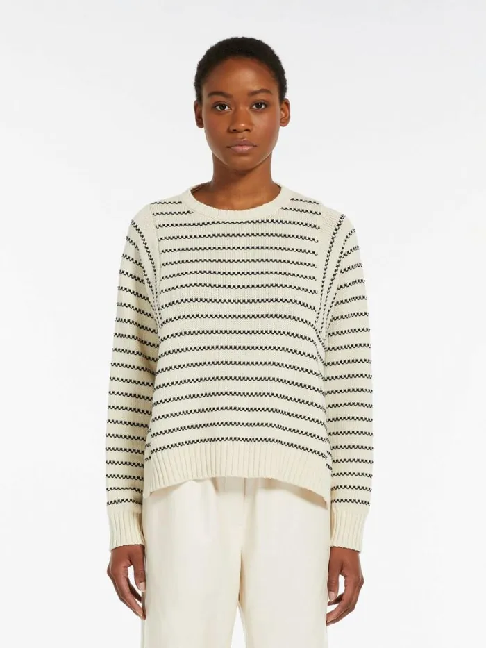 Women Max Mara Knitwear Oversized Striped Cotton Sweater Black