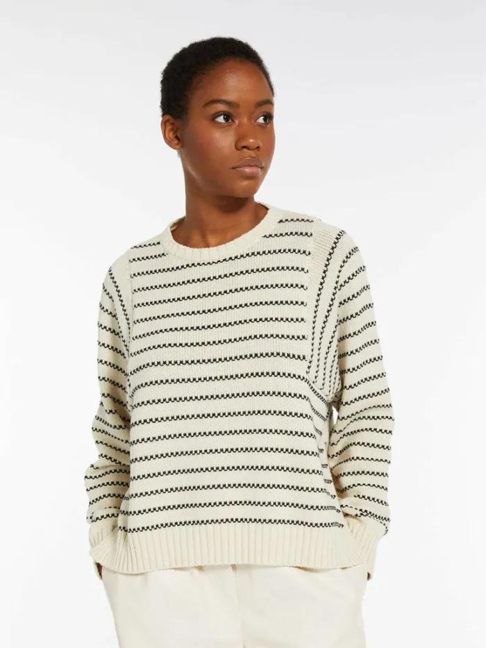 Women Max Mara Knitwear Oversized Striped Cotton Sweater Black