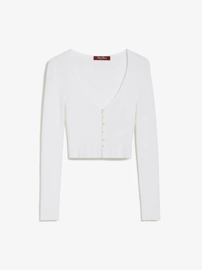 Women Max Mara Knitwear Ribbed Viscose Cardigan Optical White