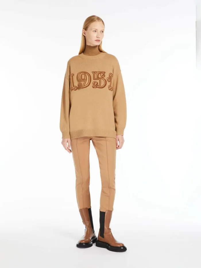 Women Max Mara Knitwear Wool And Cashmere Monogram Pullover Camel