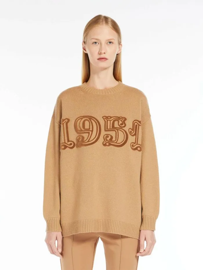 Women Max Mara Knitwear Wool And Cashmere Monogram Pullover Camel