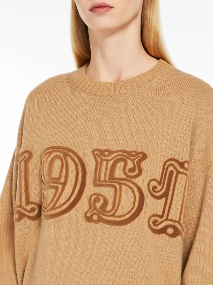 Women Max Mara Knitwear Wool And Cashmere Monogram Pullover Camel