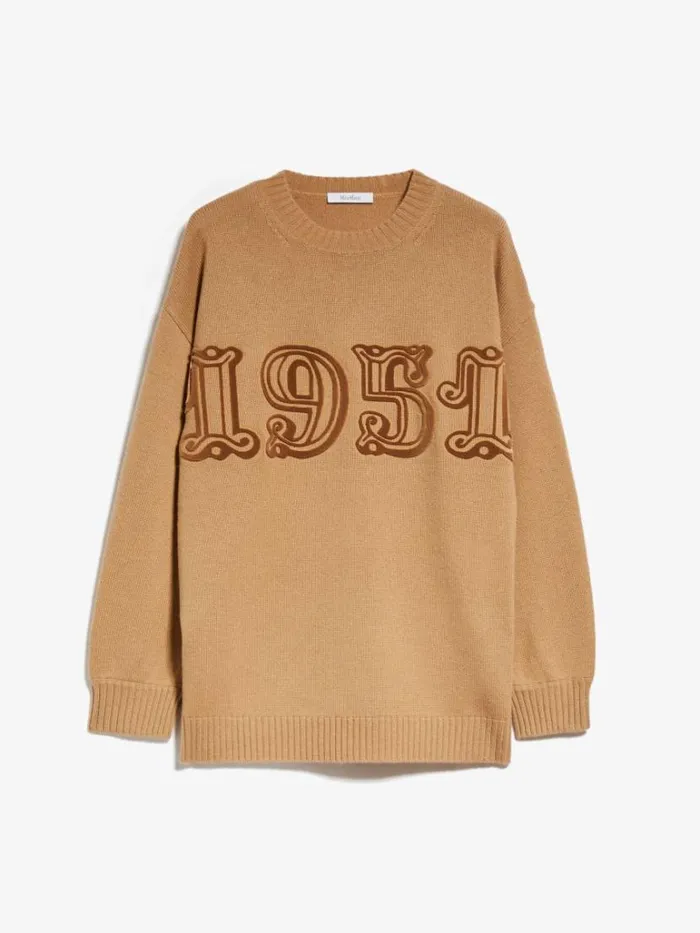 Women Max Mara Knitwear Wool And Cashmere Monogram Pullover Camel