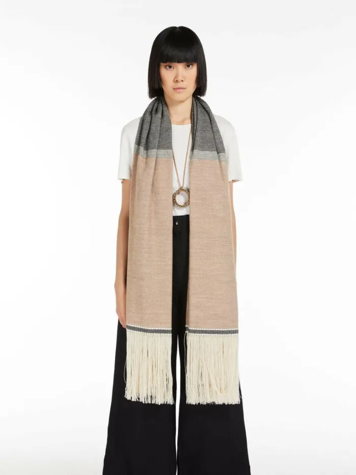 Women Max Mara Scarves And Foulards Hemp And Woolblend Stole Clay