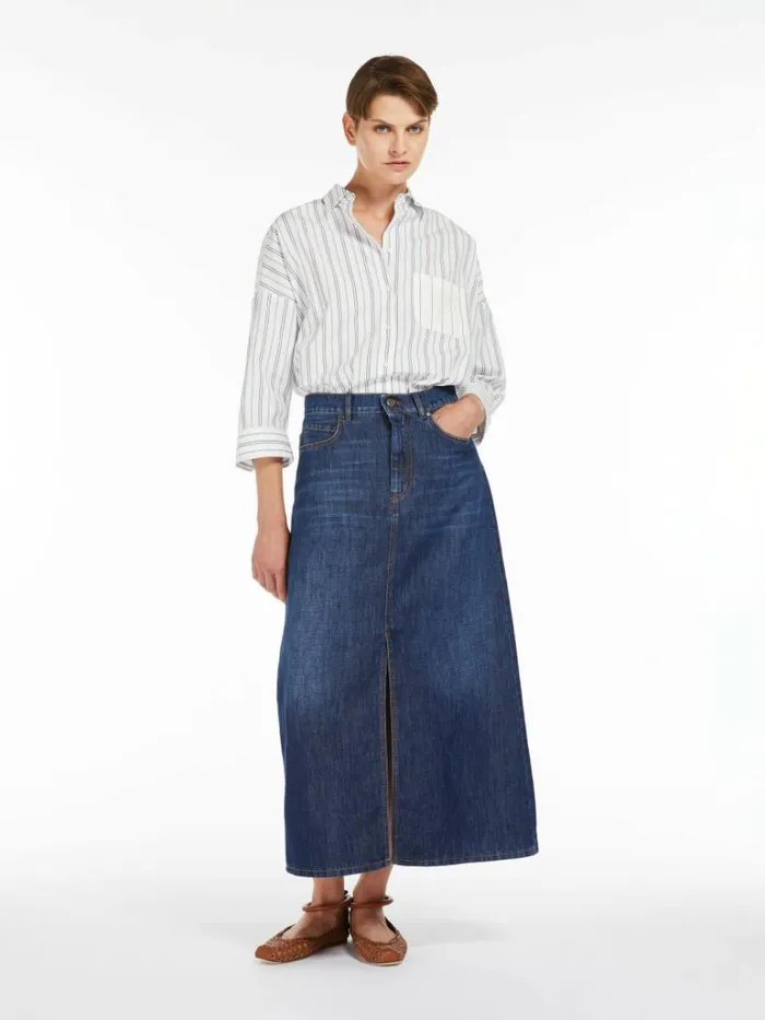 Women Max Mara Skirts Cotton Denim And Linen Skirt Navy