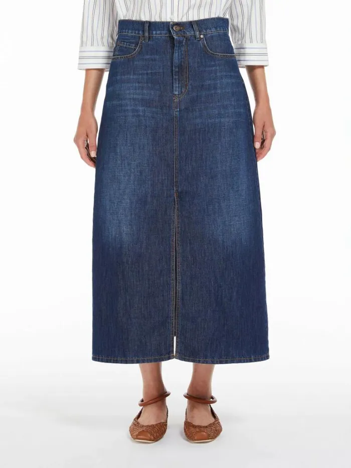 Women Max Mara Skirts Cotton Denim And Linen Skirt Navy