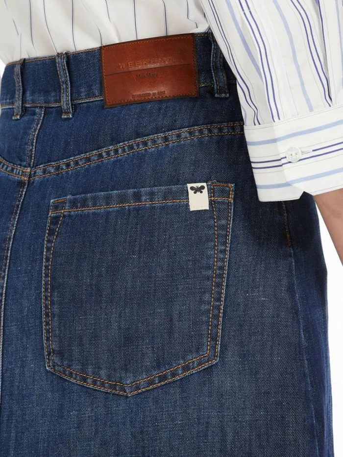Women Max Mara Skirts Cotton Denim And Linen Skirt Navy