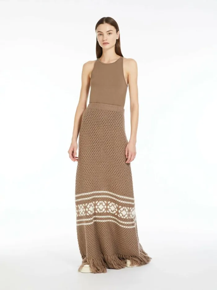 Women Max Mara Skirts Wool And Cashmere Skirt With Fringes Sand