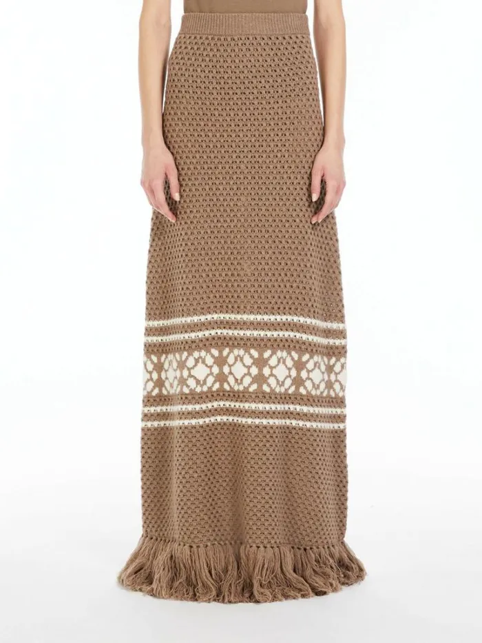 Women Max Mara Skirts Wool And Cashmere Skirt With Fringes Sand