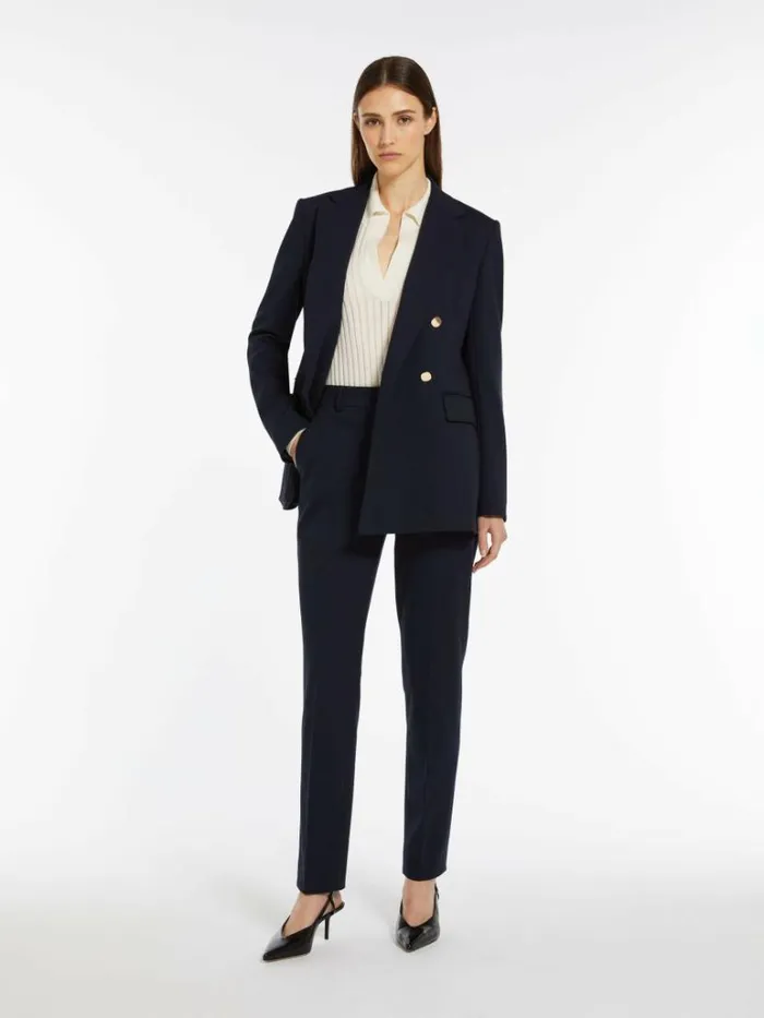 Women Max Mara Suit Doublebreasted Jersey Jacket Navy