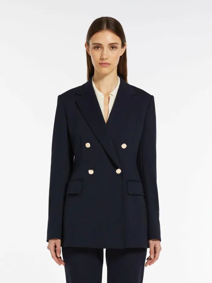 Women Max Mara Suit Doublebreasted Jersey Jacket Navy